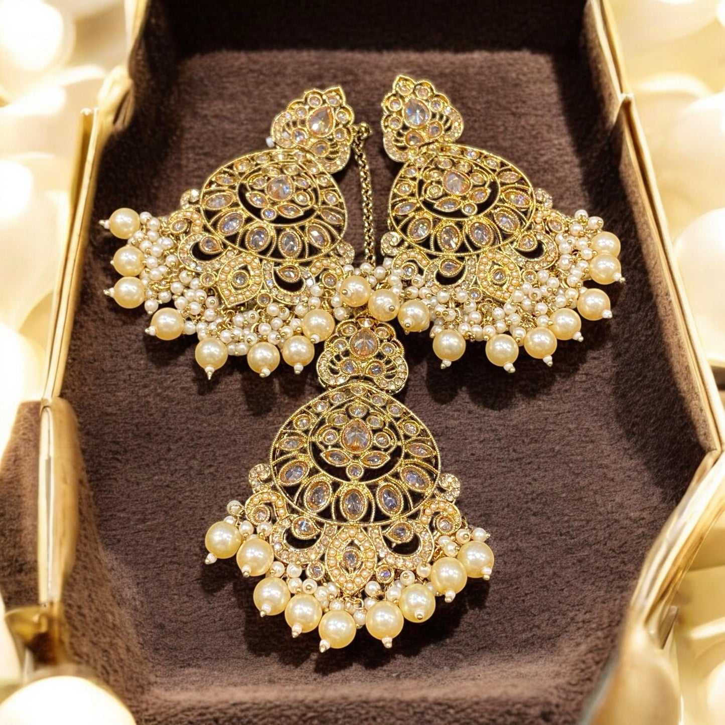 Pakistani/Indian big Mang tikka and Earrings/oversized tikka/jewellery/punjabi tika/jadau tikka/chandlerearrings /StatementEarrings/Earrings