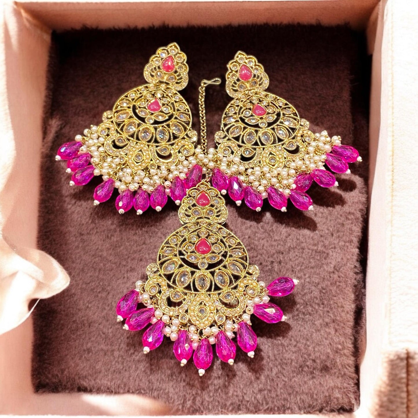 Pakistani/Indian big Mang tikka and Earrings/oversized tikka/jewellery/punjabi tika/jadau tikka/chandlerearrings /StatementEarrings/Earrings