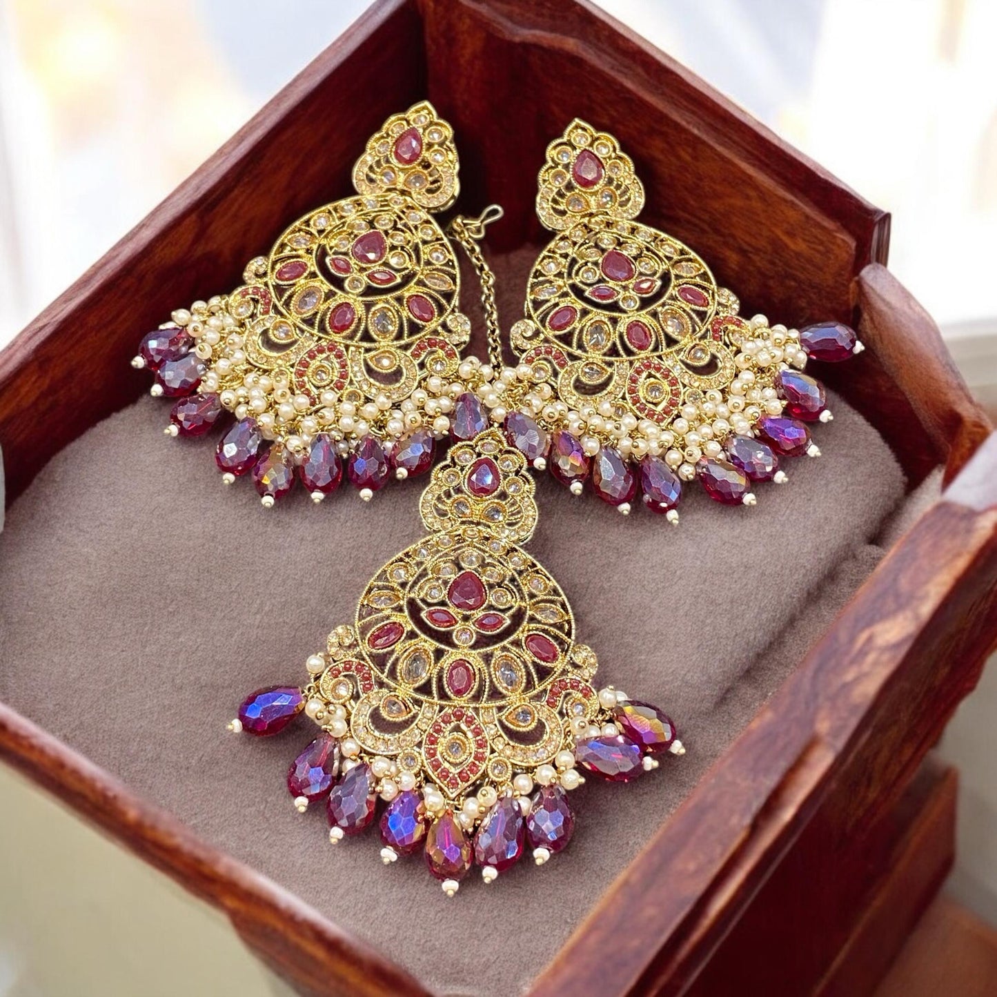 Pakistani/Indian big Mang tikka and Earrings/oversized tikka/jewellery/punjabi tika/jadau tikka/chandlerearrings /StatementEarrings/Earrings