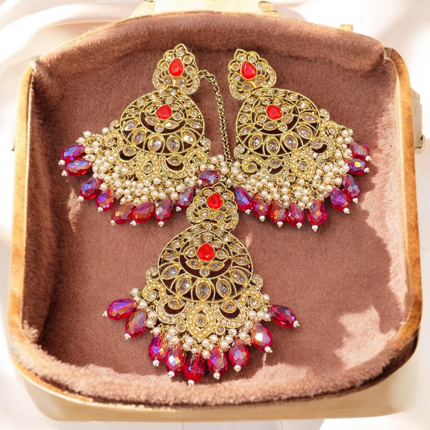 Pakistani/Indian big Mang tikka and Earrings/oversized tikka/jewellery/punjabi tika/jadau tikka/chandlerearrings /StatementEarrings/Earrings