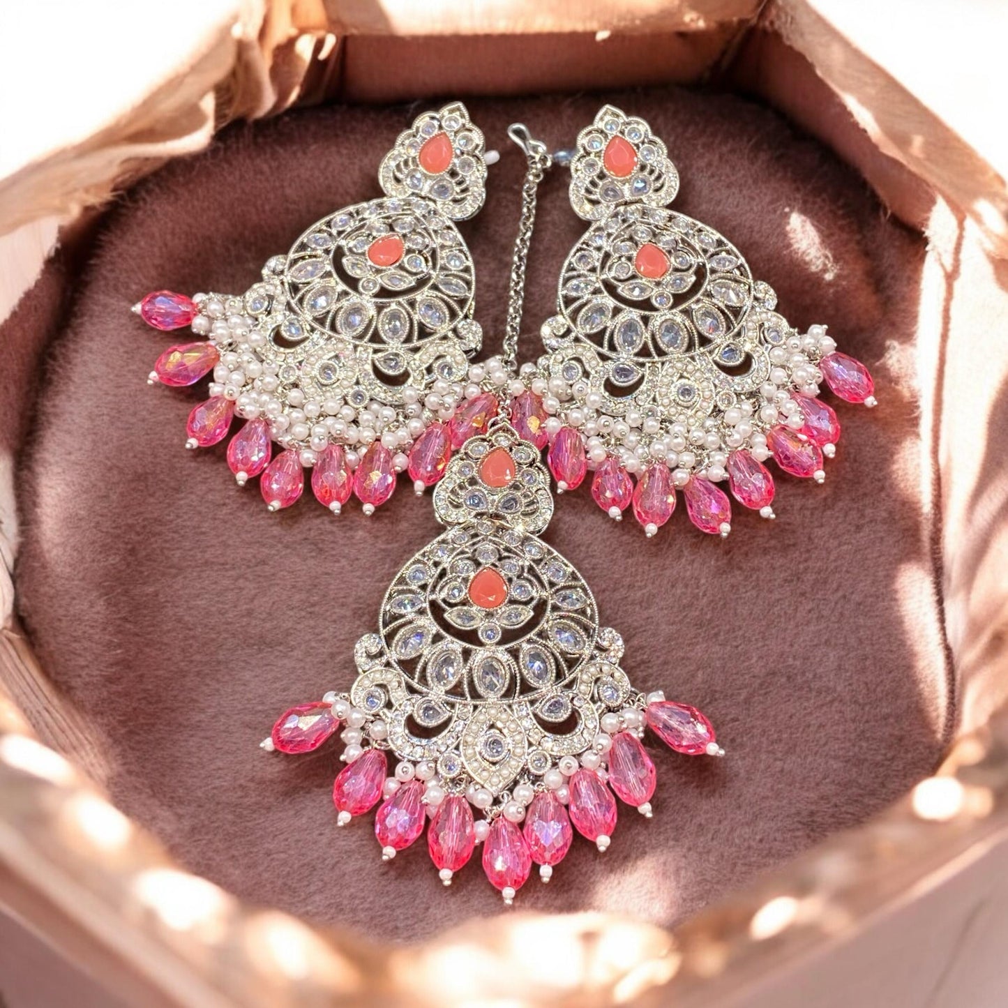 Pakistani/Indian big Mang tikka and Earrings/oversized tikka/jewellery/punjabi tika/jadau tikka/chandlerearrings /StatementEarrings/Earrings