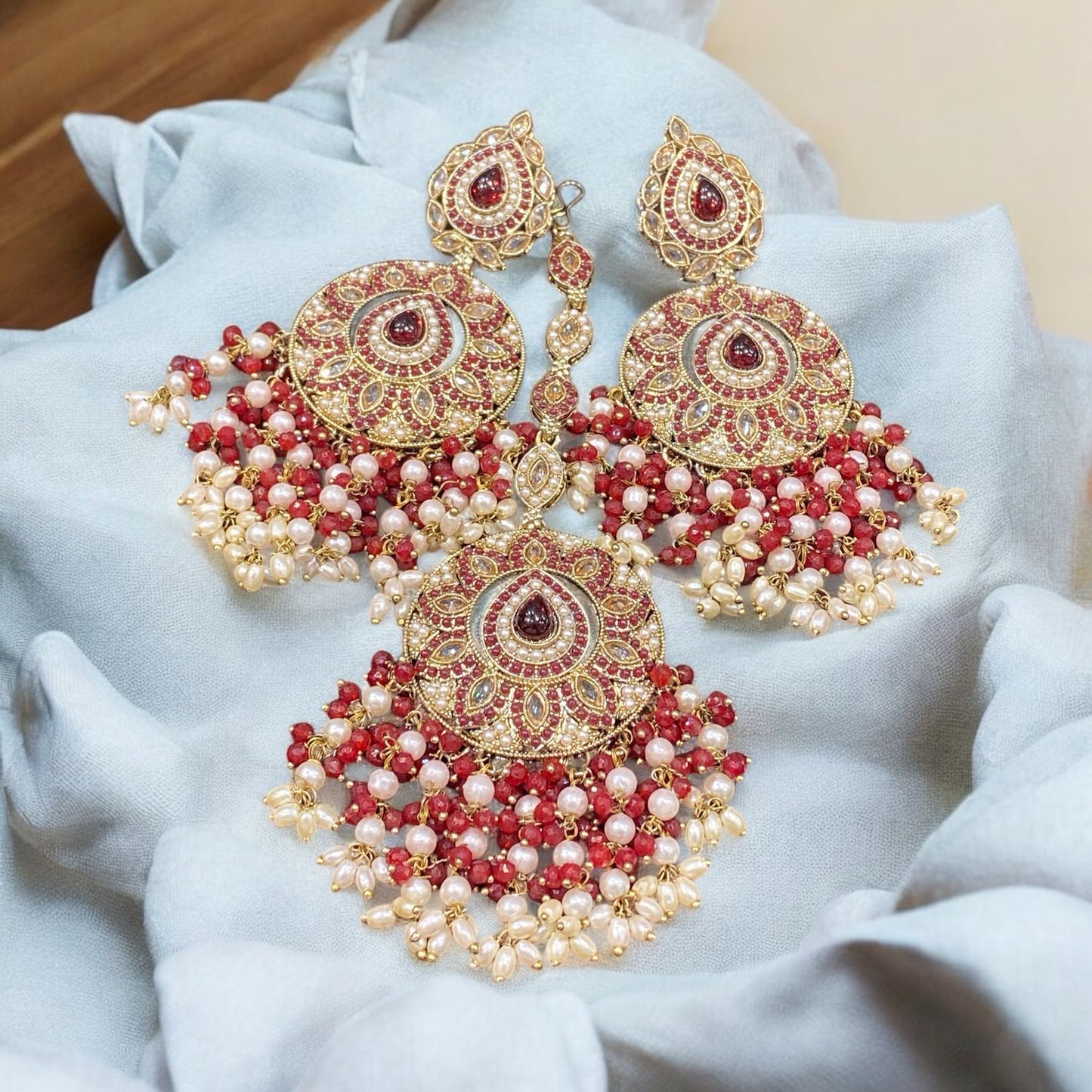 Pakistani/Indian big Mang tikka and Earrings/oversized tikka/jewellery/punjabi tika/jadau tikka/chandlerearrings /StatementEarrings/Earrings