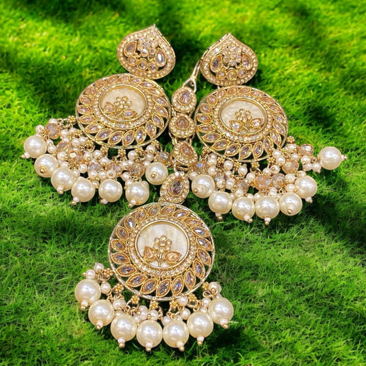 Pakistani/Indian big Mang tikka and Earrings/oversized tikka/jewellery/punjabi tika/jadau tikka/chandlerearrings /StatementEarrings/Earrings