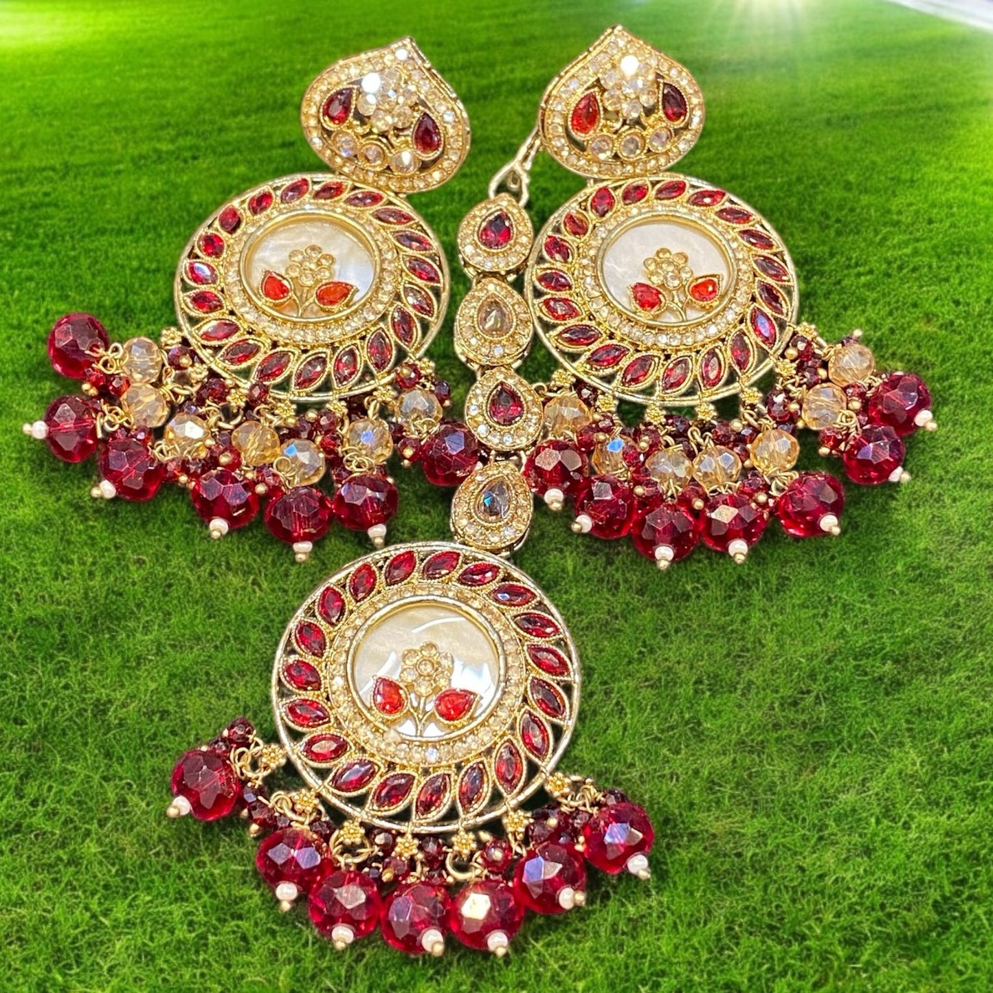 Pakistani/Indian big Mang tikka and Earrings/oversized tikka/jewellery/punjabi tika/jadau tikka/chandlerearrings /StatementEarrings/Earrings