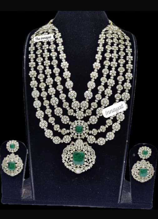 Indian Bollywood Sabhyasachi Design Radhika Ambani Wedding Necklace ,AD Moissanite Necklace