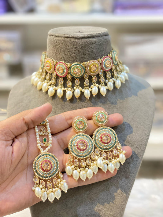 Indian Wedding Bridal Choker Necklace /Bridal Jewelery/Polki Kundan Set/Bridal Wedding Set/Handmade Kundan Necklace/Punjabi Wedding