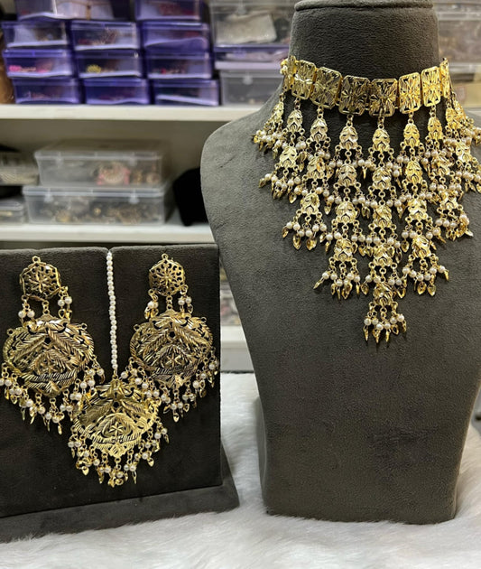 Indian Wedding Gold Plated Necklace /Bridal Jewelery/Polki Kundan Set/Bridal Wedding Set/Handmade Kundan Necklace/Punjabi Wedding