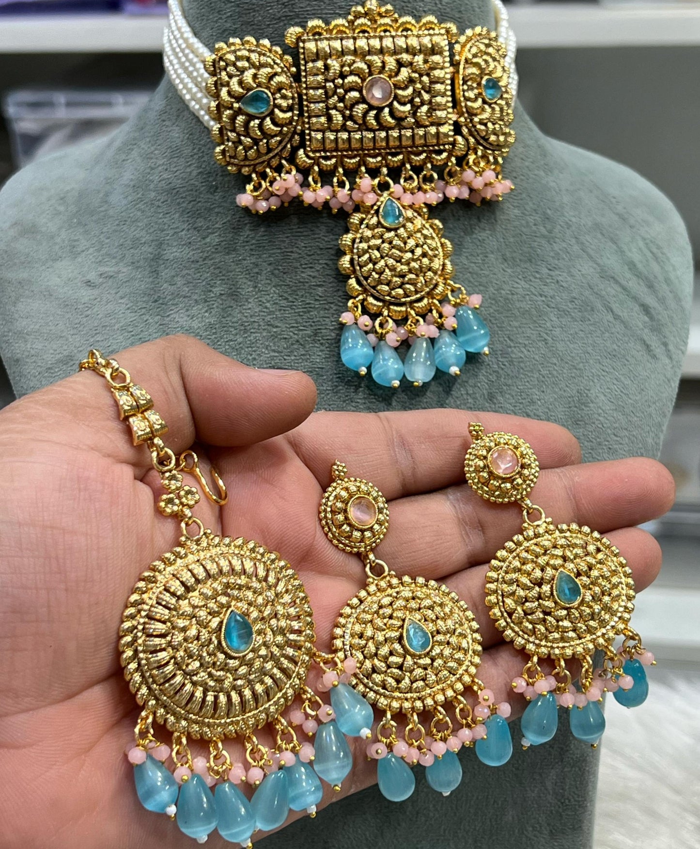 Indian Wedding Gold Plated Necklace /Bridal Jewelery/Polki Kundan Set/Bridal Wedding Set/Handmade Kundan Necklace/Punjabi Wedding
