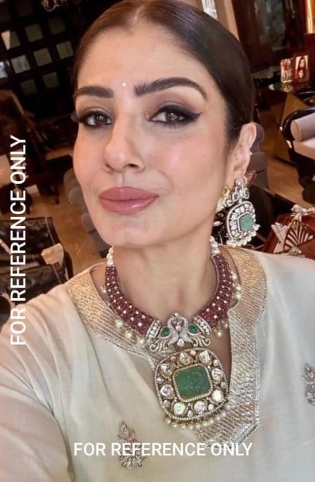 Sabysachi Inspired Victorian Ruby With Emerald Statement Jewelry Necklace With Earrings Wedding